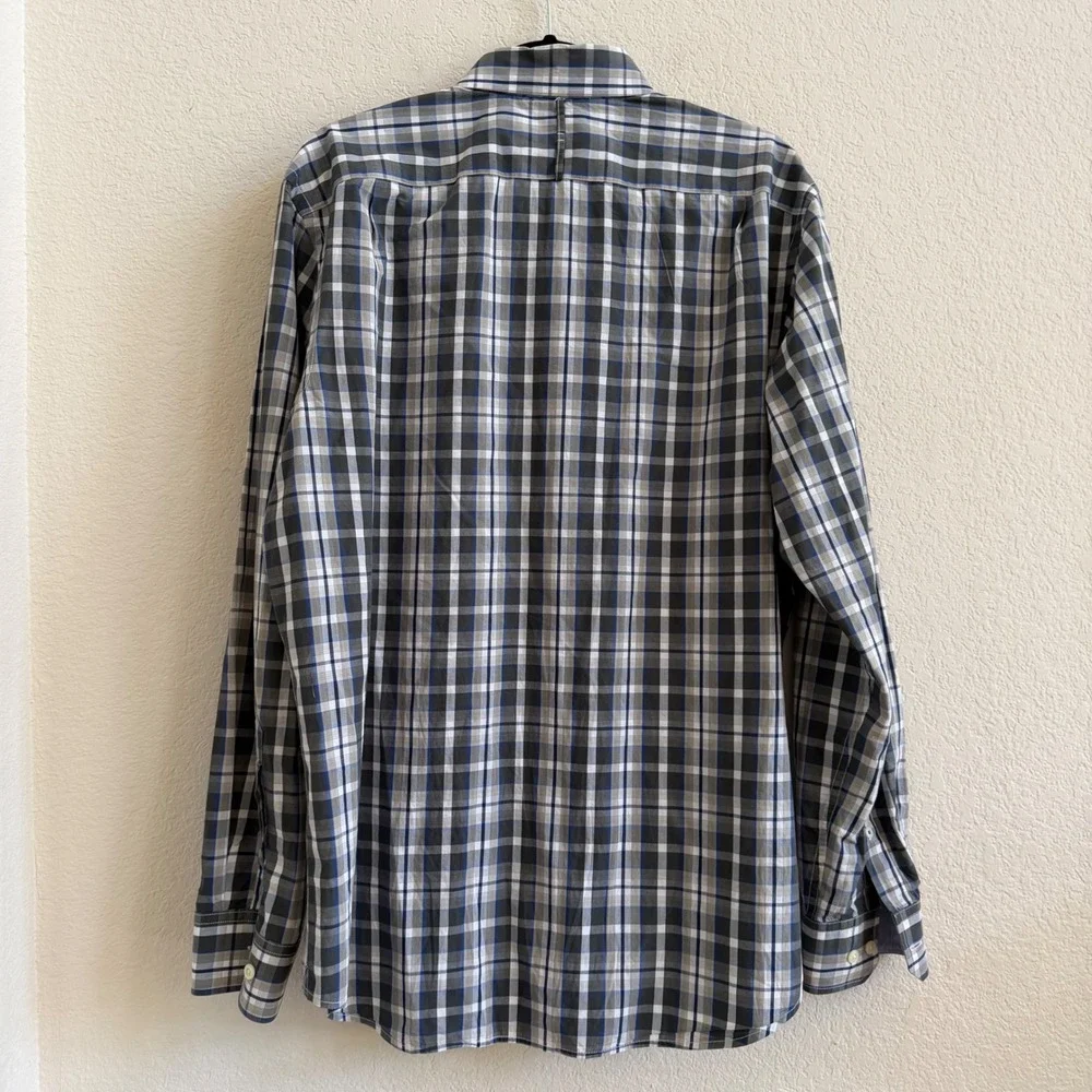 Banana Republic Soft Wash Mens Large Blue Grey‎ Plaid Button Down Shirt L Cotton